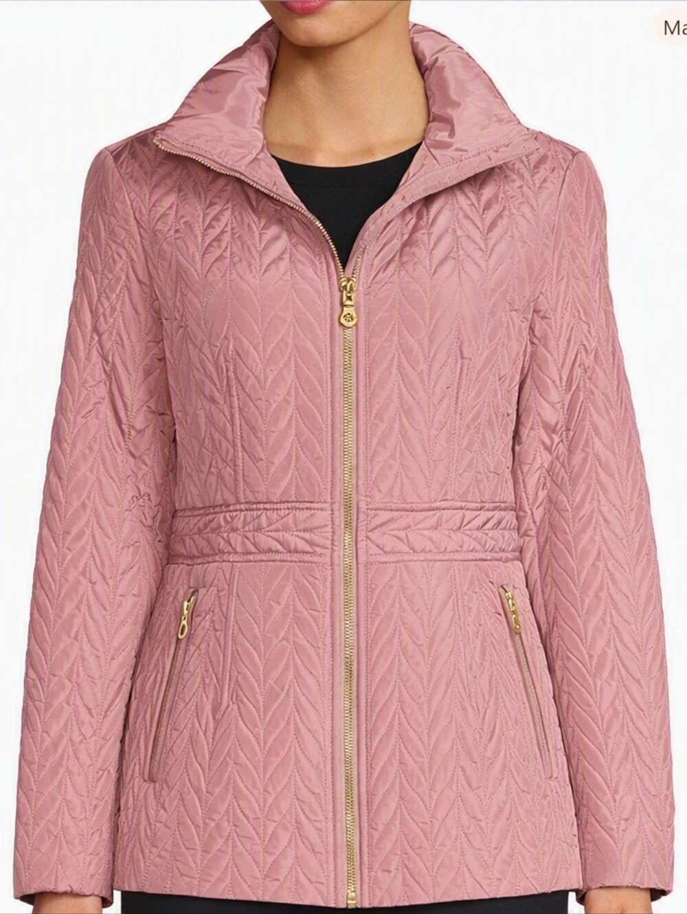 Kate Spade Chevron Quilted Full Zip Hooded Jacket Dusty Rose Size Medium